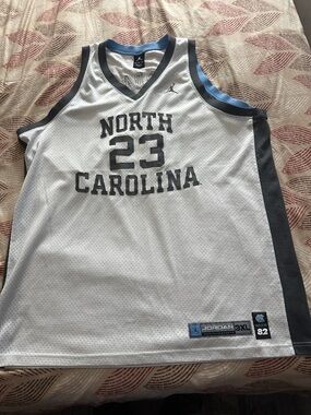 Jordan North Carolina #23 White and Blue Basketball Jersey